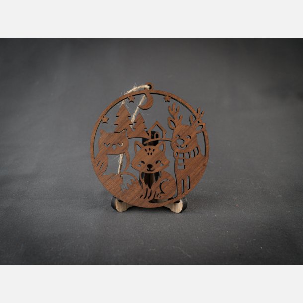 Julekugle m. r�dyr, r�v &amp; ugle